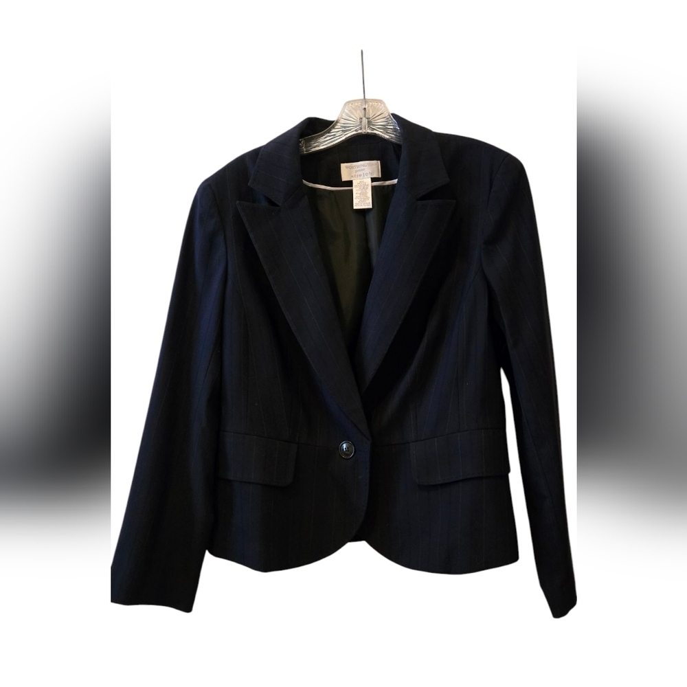 Worthington Petite 2-Piece Navy Pinstripe Pantsuit - Size 14P Vintage